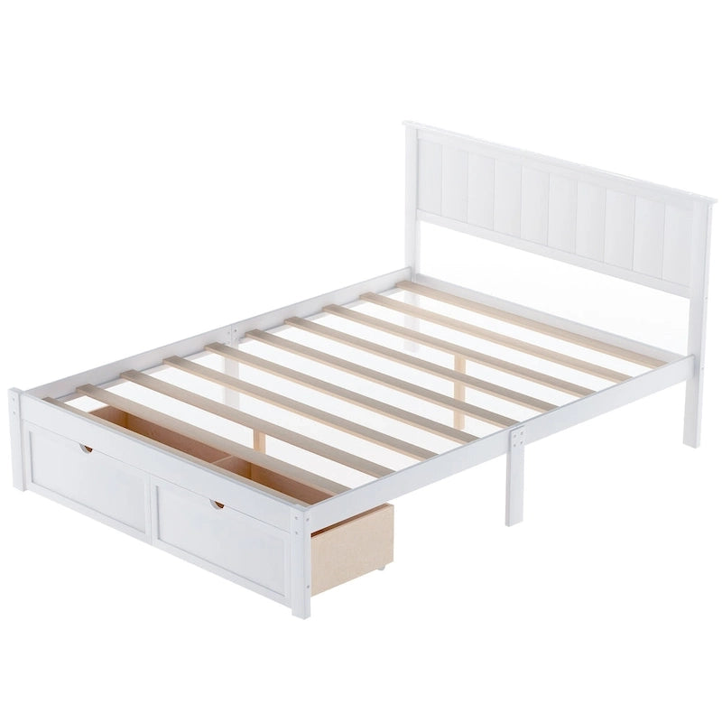 Letto a piattaforma grande grigio/bianco con 2 cassetti portaoggetti, per 1-2 persone