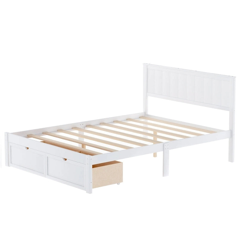 Letto a piattaforma grande grigio/bianco con 2 cassetti portaoggetti, per 1-2 persone