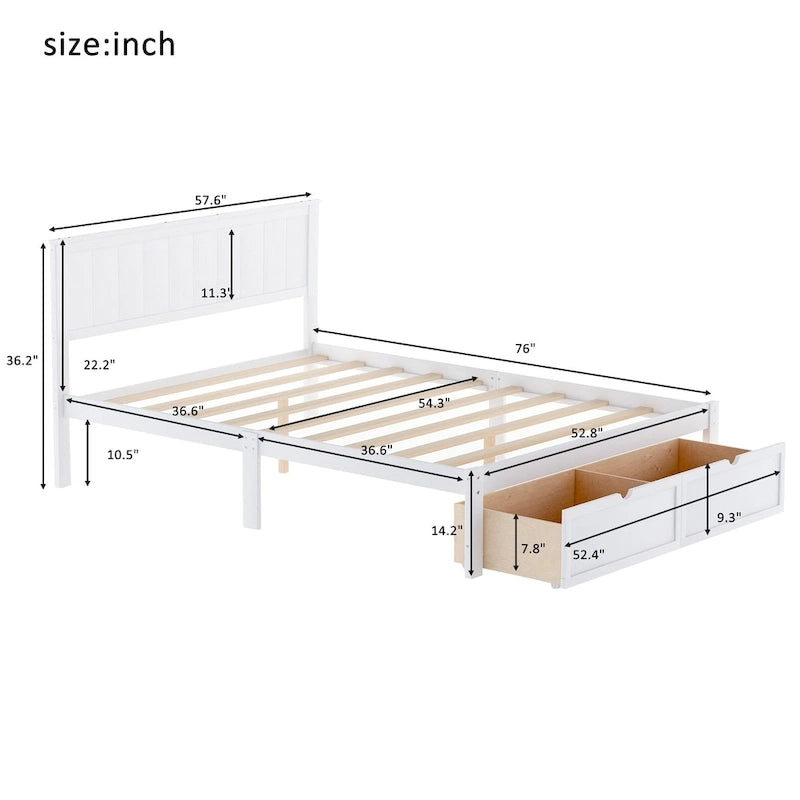 Letto a piattaforma grande grigio/bianco con 2 cassetti portaoggetti, per 1-2 persone