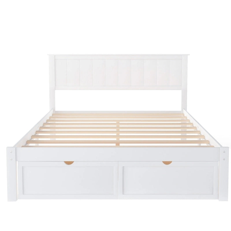 Letto a piattaforma grande grigio/bianco con 2 cassetti portaoggetti, per 1-2 persone