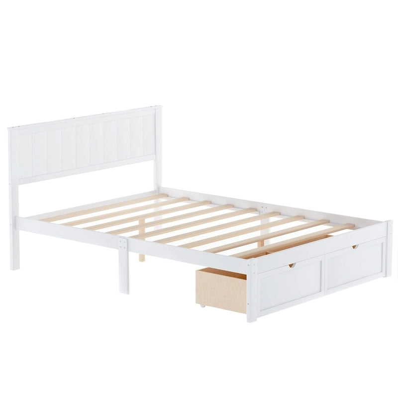 Letto a piattaforma grande grigio/bianco con 2 cassetti portaoggetti, per 1-2 persone