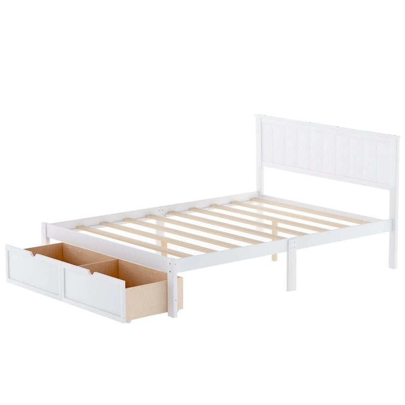 Letto a piattaforma grande grigio/bianco con 2 cassetti portaoggetti, per 1-2 persone
