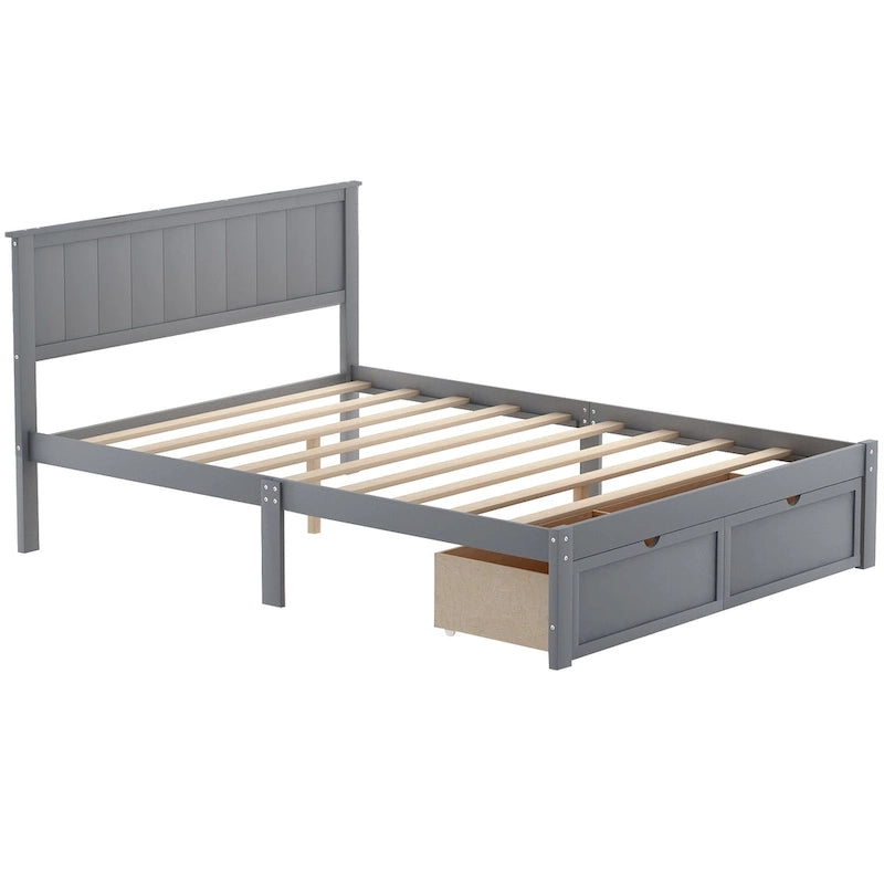 Letto a piattaforma grande grigio/bianco con 2 cassetti portaoggetti, per 1-2 persone