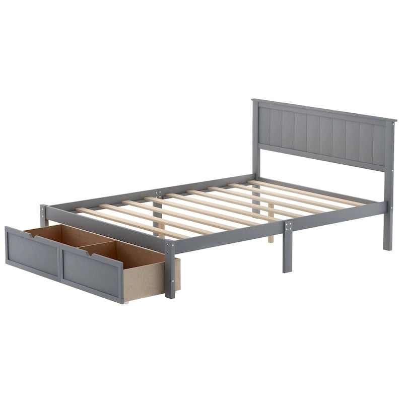Letto a piattaforma grande grigio/bianco con 2 cassetti portaoggetti, per 1-2 persone
