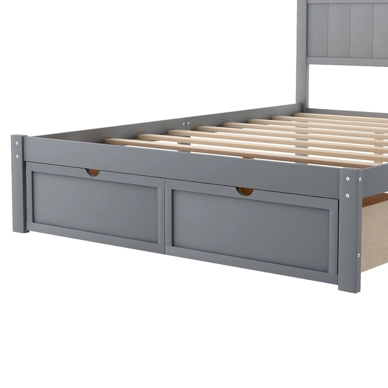 Letto a piattaforma grande grigio/bianco con 2 cassetti portaoggetti, per 1-2 persone