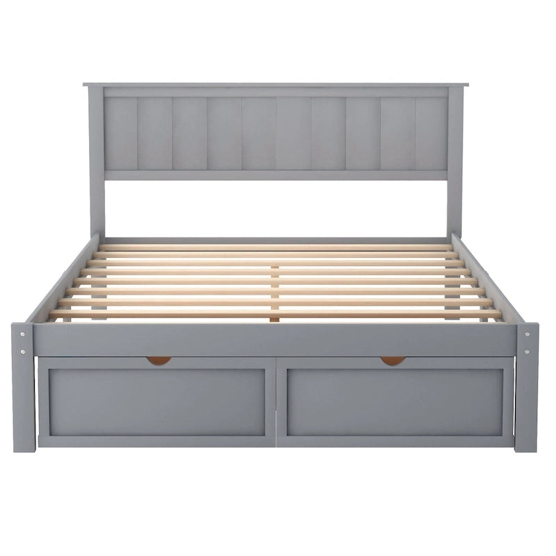 Letto a piattaforma grande grigio/bianco con 2 cassetti portaoggetti, per 1-2 persone