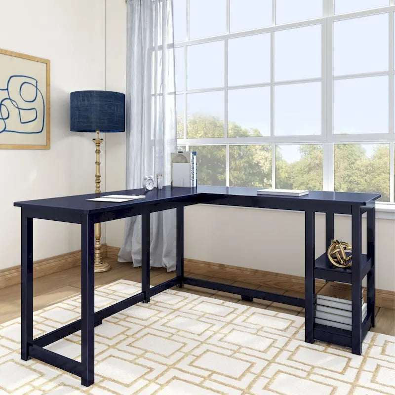 Scrivania angolare a L con ripiani – Espresso / Blu / Naturale / Argilla / Grigio / Bianco, 1 persona