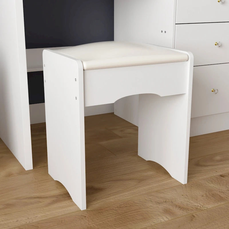 Makeup Vanity Table Set with Three-Color Light Mirror&Mirror & Stool - N/A