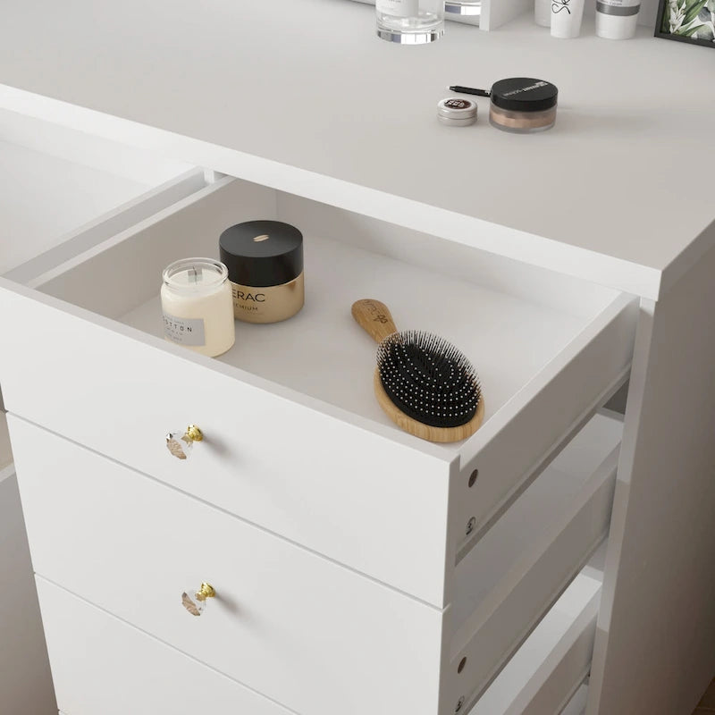 Set Tavolo da Trucco Bianco/Nero con Specchio LED a 3 Colori e Sgabello – 1 Persona