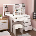 Set Tavolo da Trucco Bianco/Nero con Specchio LED a 3 Colori e Sgabello – 1 Persona