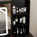 Set Tavolo da Trucco Bianco/Nero con Specchio LED a 3 Colori e Sgabello – 1 Persona