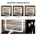 Set Tavolo da Trucco Bianco/Nero con Specchio LED a 3 Colori e Sgabello – 1 Persona