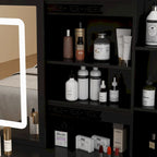 Set Tavolo da Trucco Bianco/Nero con Specchio LED a 3 Colori e Sgabello – 1 Persona