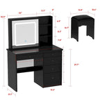 Set Tavolo da Trucco Bianco/Nero con Specchio LED a 3 Colori e Sgabello – 1 Persona