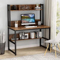 Scrivania a credenza industriale marrone/acero con ripiani, 1 persona, 107 cm L
