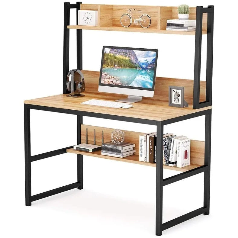 Scrivania a credenza industriale marrone/acero con ripiani, 1 persona, 107 cm L
