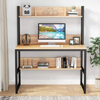 Scrivania a credenza industriale marrone/acero con ripiani, 1 persona, 107 cm L