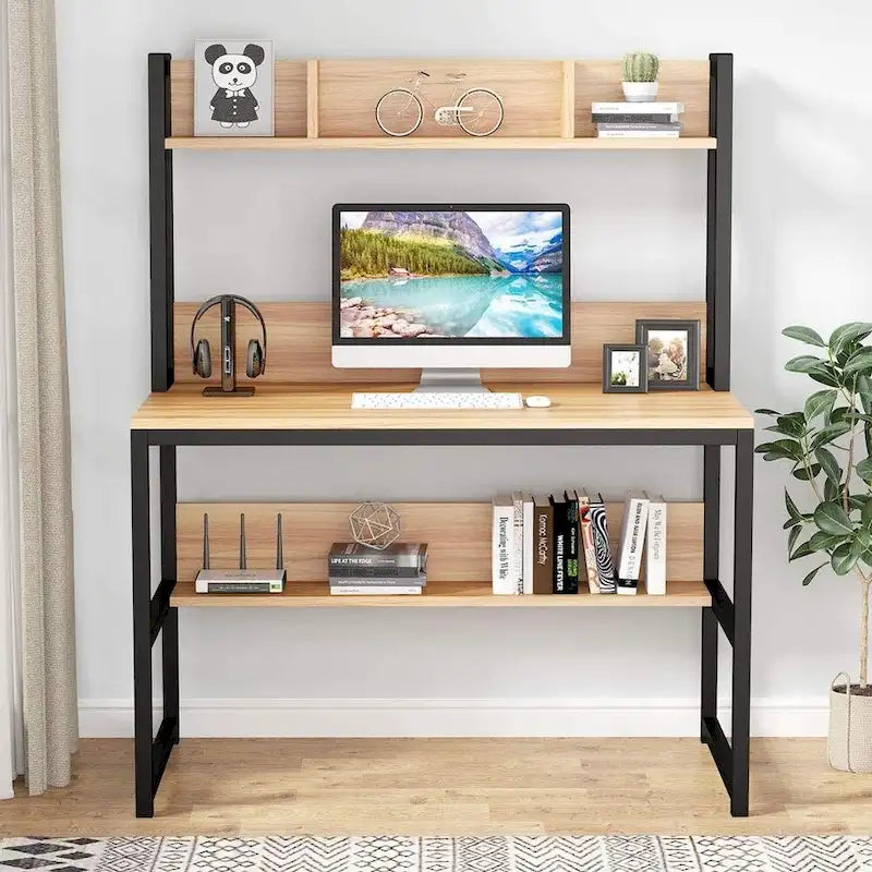 Scrivania a credenza industriale marrone/acero con ripiani, 1 persona, 107 cm L