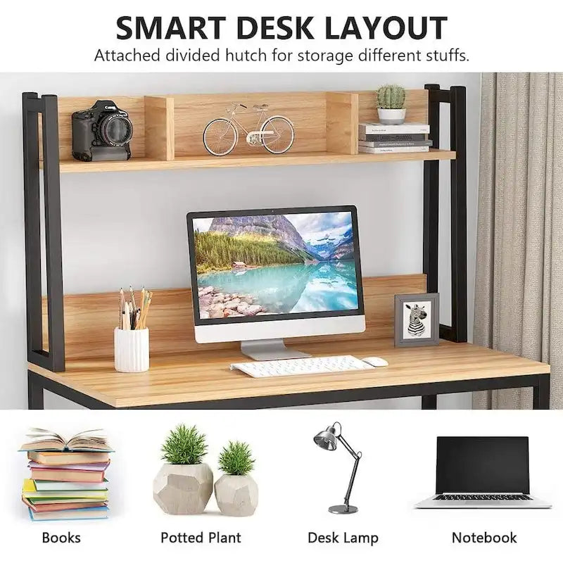 Scrivania a credenza industriale marrone/acero con ripiani, 1 persona, 107 cm L