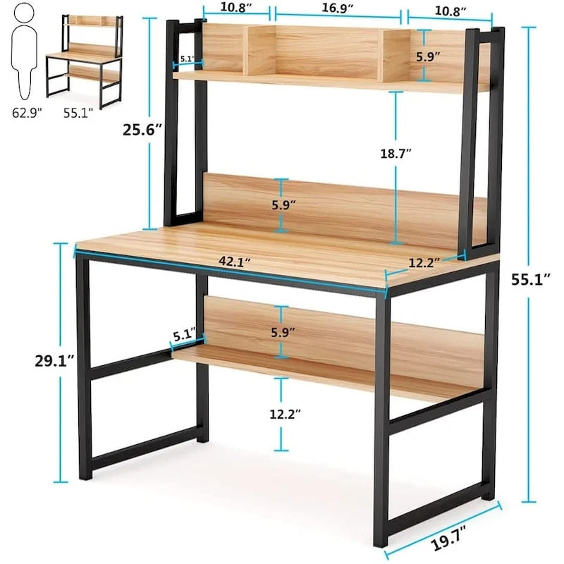 Scrivania a credenza industriale marrone/acero con ripiani, 1 persona, 107 cm L