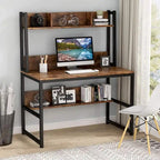 Scrivania a credenza industriale marrone/acero con ripiani, 1 persona, 107 cm L