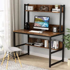 Scrivania a credenza industriale marrone/acero con ripiani, 1 persona, 107 cm L