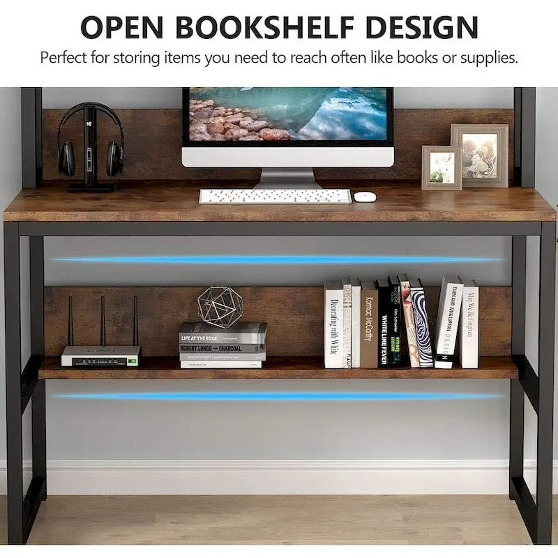 Scrivania a credenza industriale marrone/acero con ripiani, 1 persona, 107 cm L