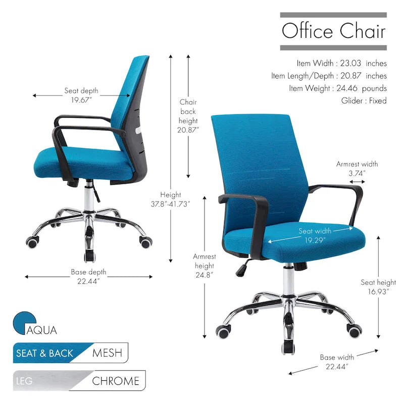 Sedia da ufficio ergonomica in rete, bianca / nera / acquamarina, girevole, 1 persona