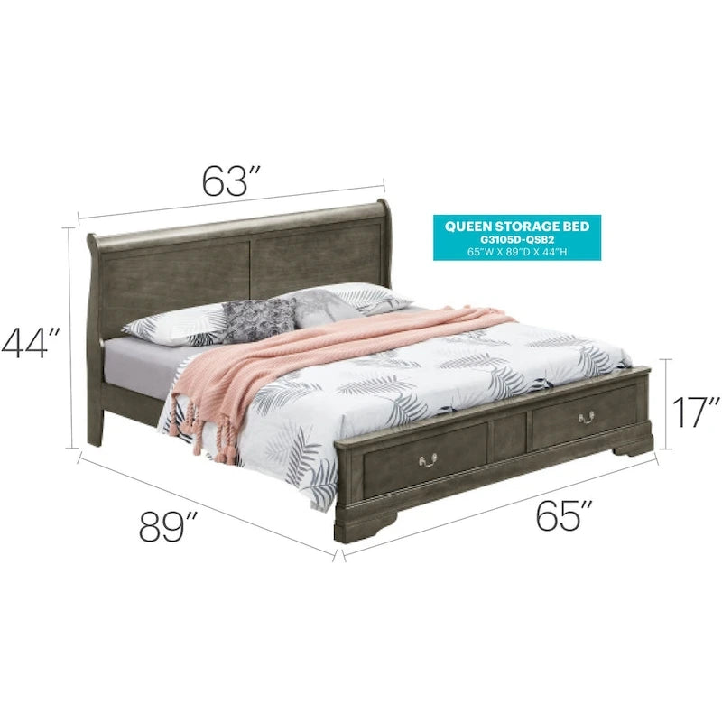 Letto a slitta Queen con contenitore – Rivestito, 5 colori, per 1-2 persone