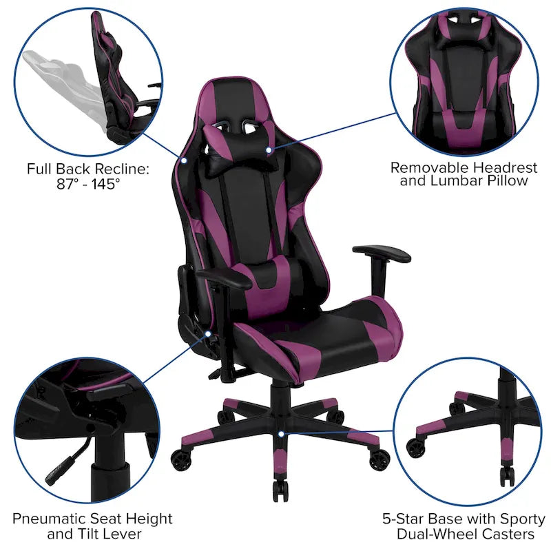 Sedia da gioco in stile racing, reclinabile, in similpelle, monoposto