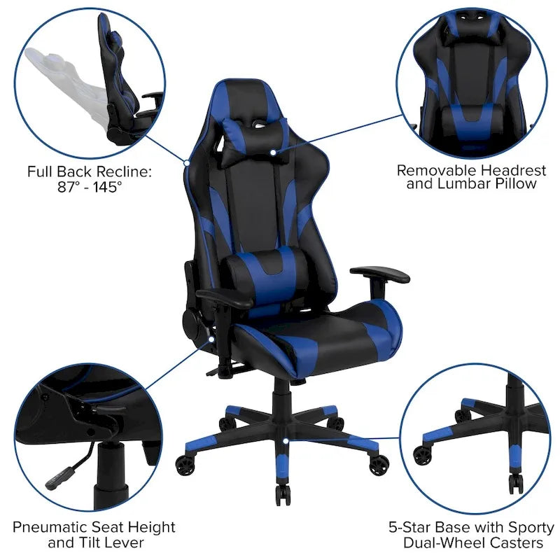 Sedia da gioco in stile racing, reclinabile, in similpelle, monoposto