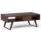 Tavolino da Caffè in Legno Massello e Metallo, Effetto Invecchiato / Naturale, 2 Posti — 122cm L × 56cm P × 46cm H