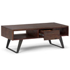 Tavolino da Caffè in Legno Massello e Metallo, Effetto Invecchiato / Naturale, 2 Posti — 122cm L × 56cm P × 46cm H