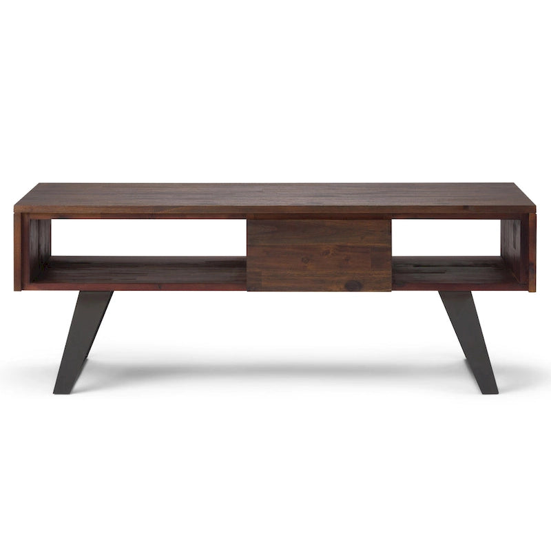 Tavolino da Caffè in Legno Massello e Metallo, Effetto Invecchiato / Naturale, 2 Posti — 122cm L × 56cm P × 46cm H