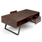 Tavolino da Caffè in Legno Massello e Metallo, Effetto Invecchiato / Naturale, 2 Posti — 122cm L × 56cm P × 46cm H