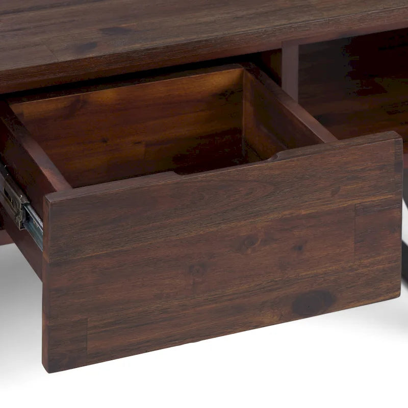 Tavolino da Caffè in Legno Massello e Metallo, Effetto Invecchiato / Naturale, 2 Posti — 122cm L × 56cm P × 46cm H