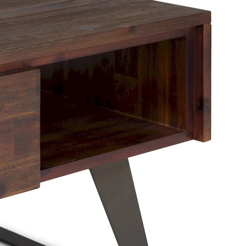 Tavolino da Caffè in Legno Massello e Metallo, Effetto Invecchiato / Naturale, 2 Posti — 122cm L × 56cm P × 46cm H