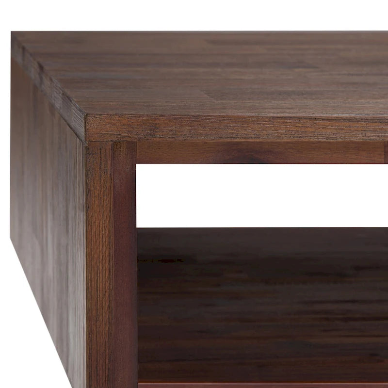 Tavolino da Caffè in Legno Massello e Metallo, Effetto Invecchiato / Naturale, 2 Posti — 122cm L × 56cm P × 46cm H