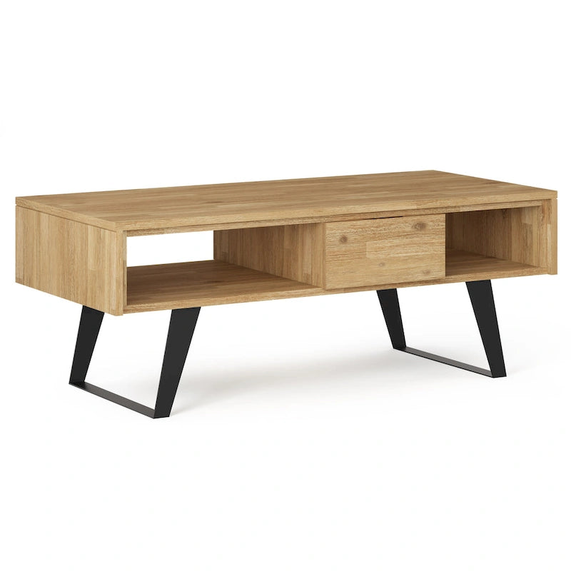 Tavolino da Caffè in Legno Massello e Metallo, Effetto Invecchiato / Naturale, 2 Posti — 122cm L × 56cm P × 46cm H