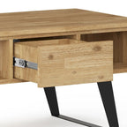 Tavolino da Caffè in Legno Massello e Metallo, Effetto Invecchiato / Naturale, 2 Posti — 122cm L × 56cm P × 46cm H
