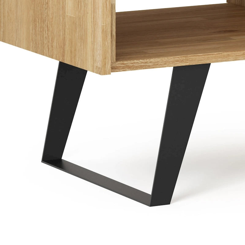 Tavolino da Caffè in Legno Massello e Metallo, Effetto Invecchiato / Naturale, 2 Posti — 122cm L × 56cm P × 46cm H
