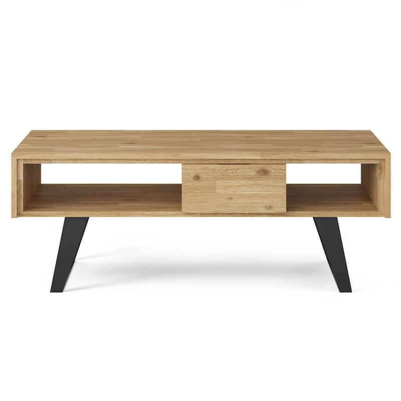 Tavolino da Caffè in Legno Massello e Metallo, Effetto Invecchiato / Naturale, 2 Posti — 122cm L × 56cm P × 46cm H