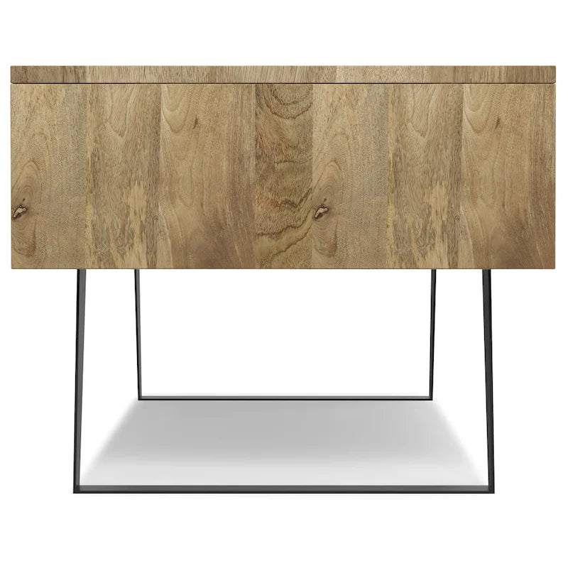 Tavolino da Caffè in Legno Massello e Metallo, Effetto Invecchiato / Naturale, 2 Posti — 122cm L × 56cm P × 46cm H