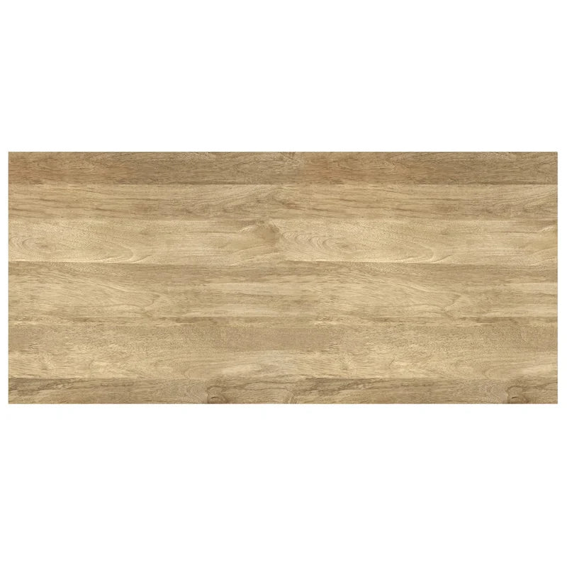Tavolino da Caffè in Legno Massello e Metallo, Effetto Invecchiato / Naturale, 2 Posti — 122cm L × 56cm P × 46cm H