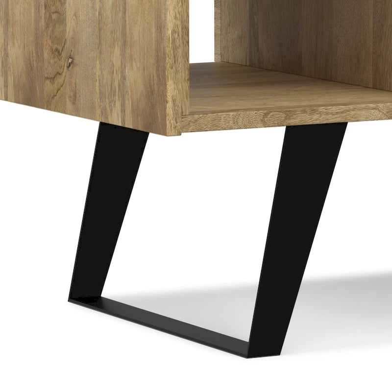 Tavolino da Caffè in Legno Massello e Metallo, Effetto Invecchiato / Naturale, 2 Posti — 122cm L × 56cm P × 46cm H