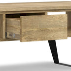 Tavolino da Caffè in Legno Massello e Metallo, Effetto Invecchiato / Naturale, 2 Posti — 122cm L × 56cm P × 46cm H