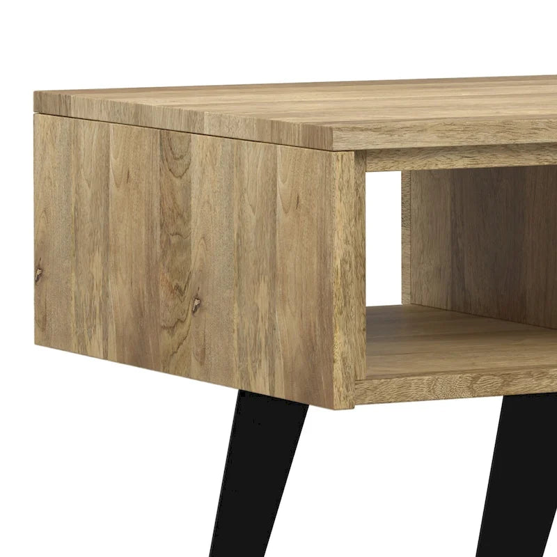 Tavolino da Caffè in Legno Massello e Metallo, Effetto Invecchiato / Naturale, 2 Posti — 122cm L × 56cm P × 46cm H