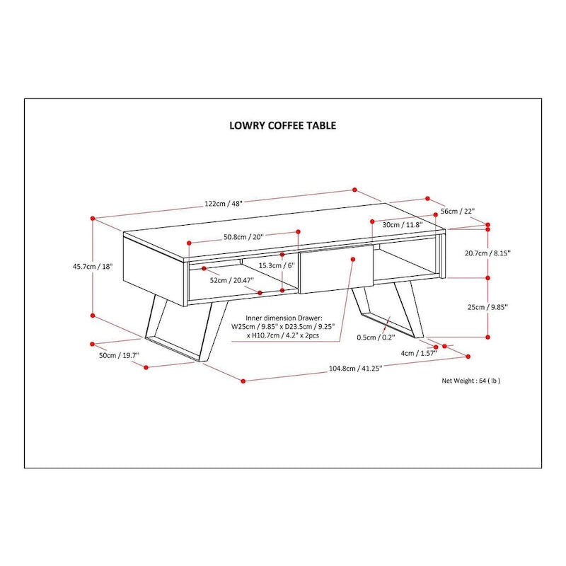 Tavolino da Caffè in Legno Massello e Metallo, Effetto Invecchiato / Naturale, 2 Posti — 122cm L × 56cm P × 46cm H