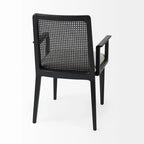Sedia da pranzo – Marrone chiaro / Nero, Schienale in canna, Seduta in tessuto crema, Singola