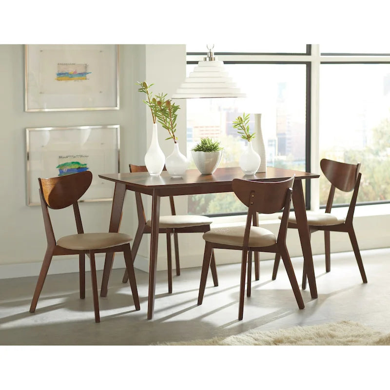 Sedia da pranzo Tan e Chestnut con schienale aperto, stile retrò, set da 6